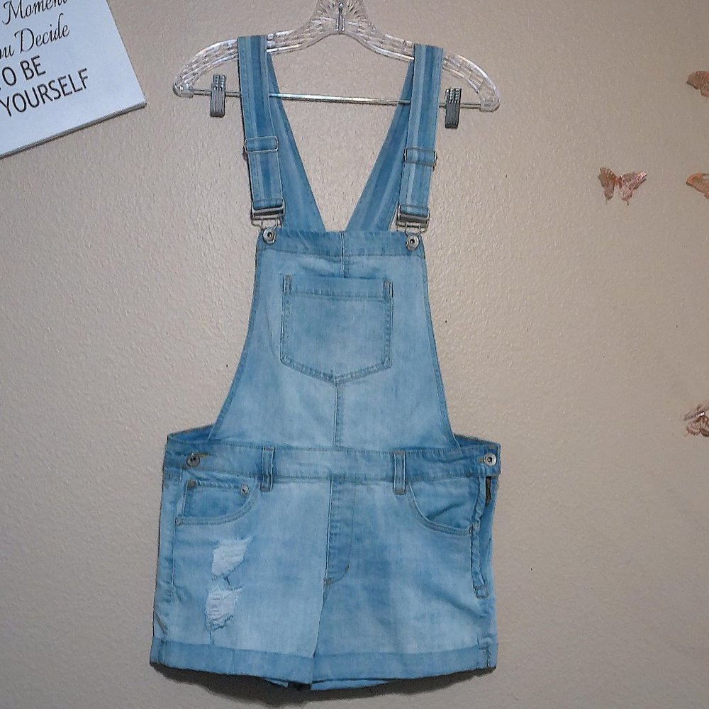 Light Wash Distressed Denim Cuffed Shortalls SZ 13 by Dollhouse
